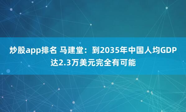 炒股app排名 马建堂：到2035年中国人均GDP达2.3万美元完全有可能